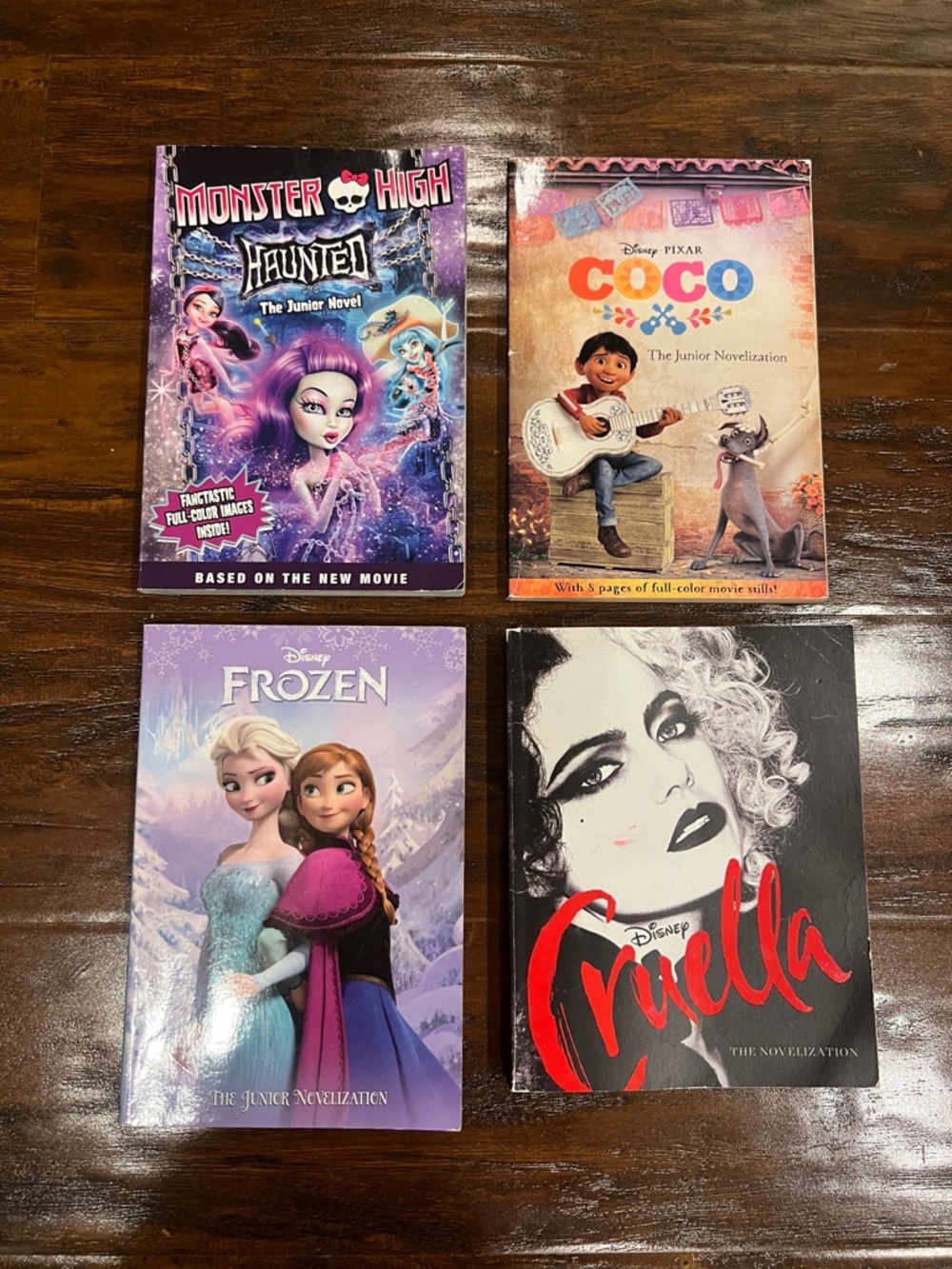 4 Disney junior novelizations: Monster High, Coco, Frozen & Cruella